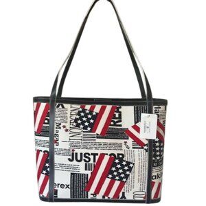 MAXX New York Tote Bag - Patriotic Flag Newspaper Print Large NWT